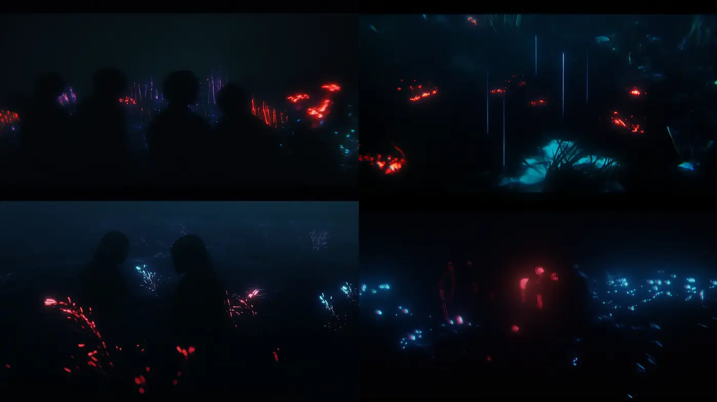 Neon Nocturnes: A Journey Through Luminous Darkness - Midjourney sref style