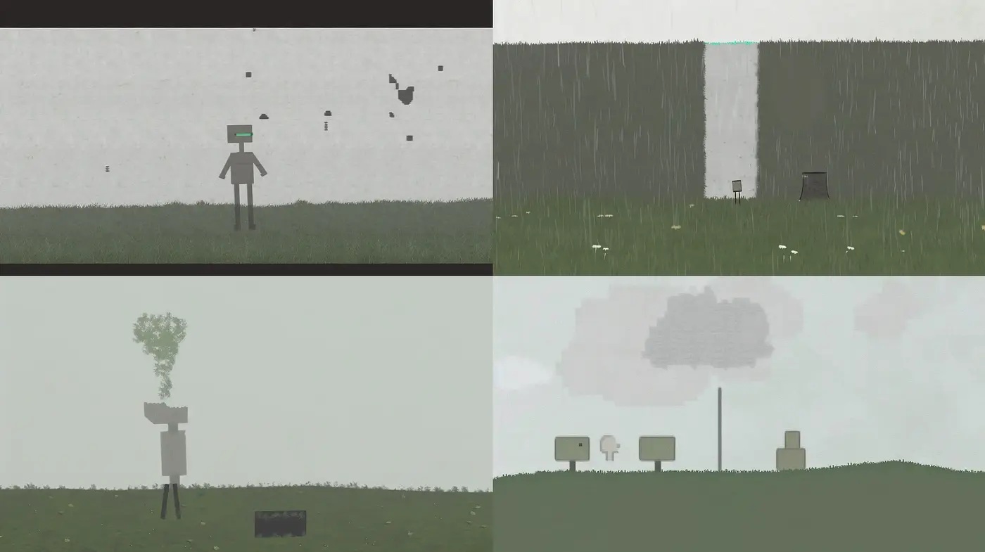 Monochromatic Minimalist Vistas with a Rainy, Melancholic Ambiance - Midjourney sref style