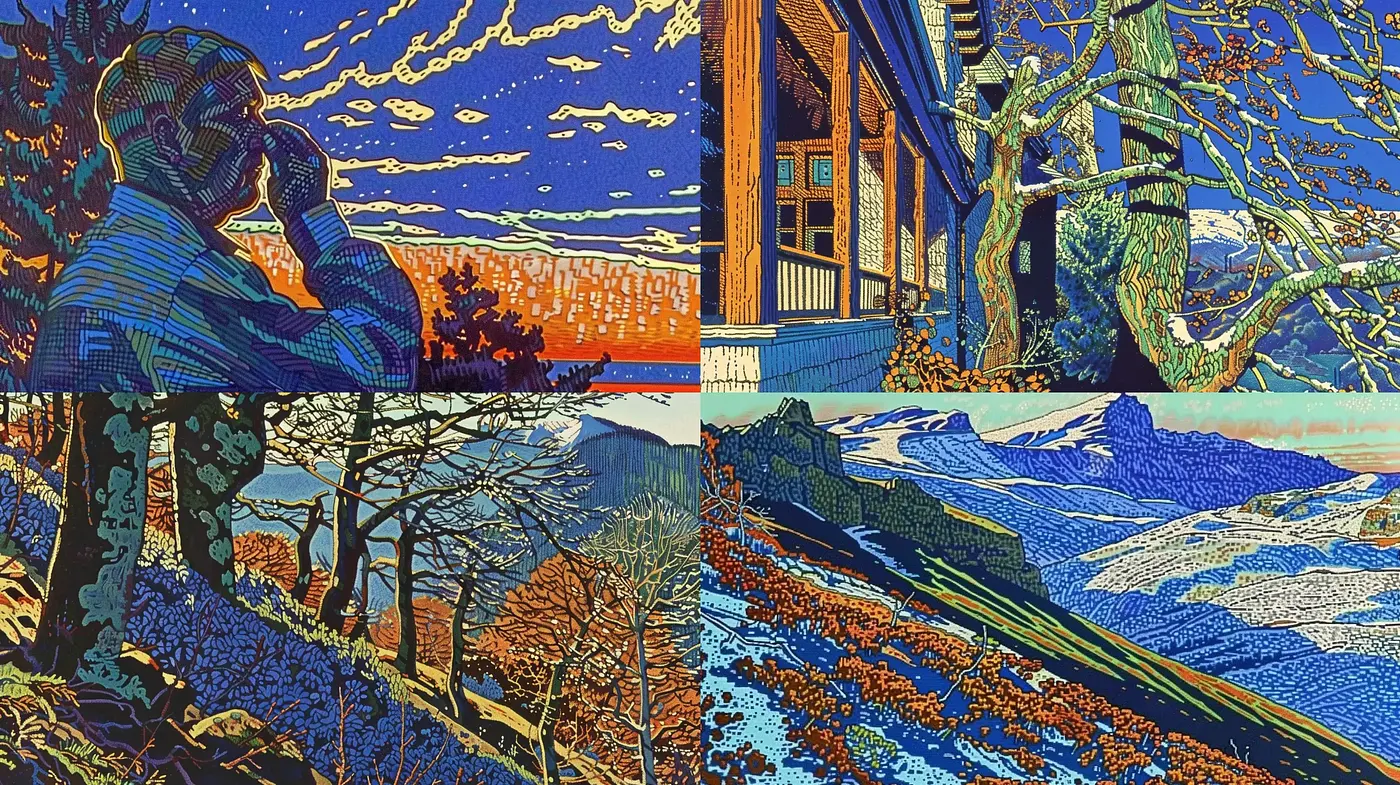 Vibrant Expressionist Woodcut Fusion - Midjourney sref style