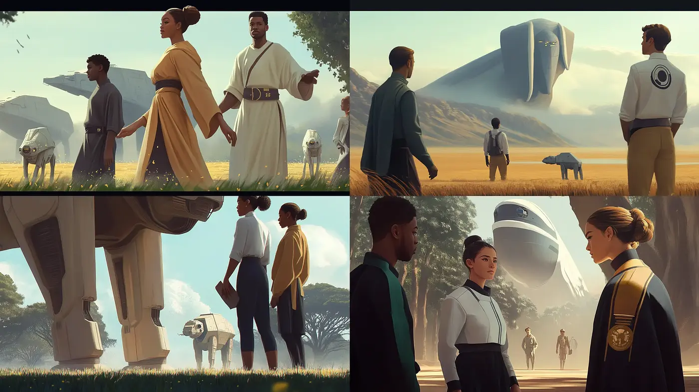 Serenity and Warmth in a Sci-Fi Saga Panorama - Midjourney sref style