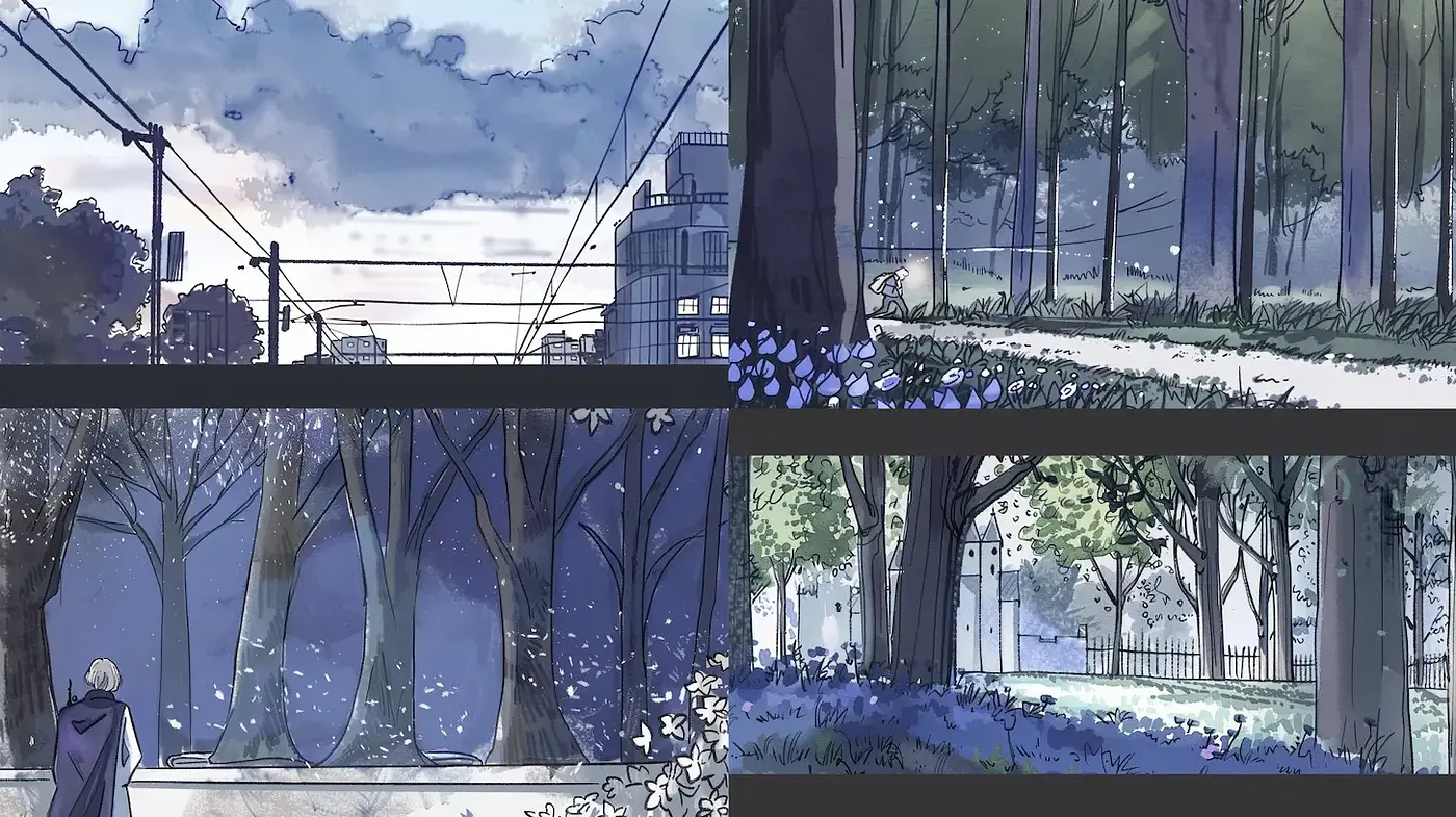 Evocative Illustrated Landscapes with Subtle Urban Elements - Midjourney sref style