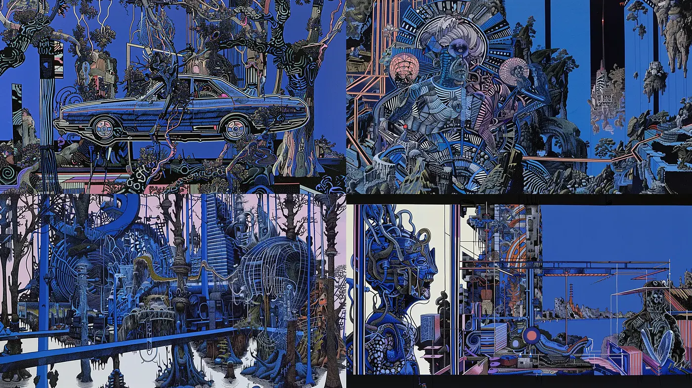 Futuristic Mechanical Complexity with a Cyberpunk Aesthetic - Midjourney sref style