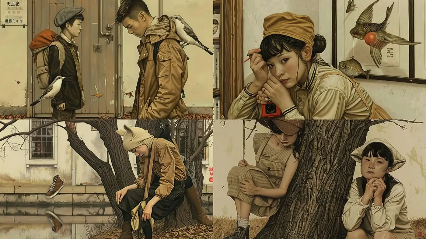 Autumnal Illustrative Nostalgia in Earthy Tones - Midjourney sref style