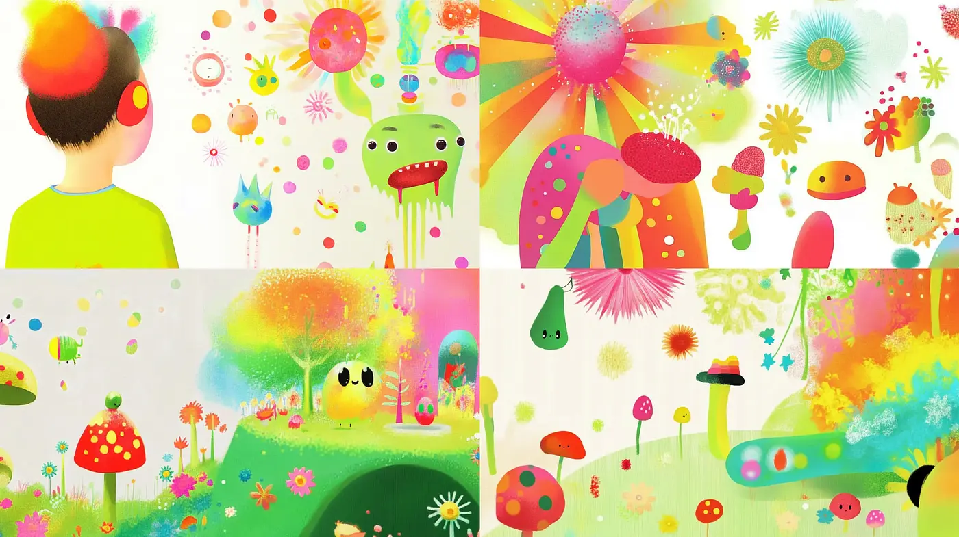 Surreal Psychedelic Garden of Chromatic Whimsy - Midjourney sref style