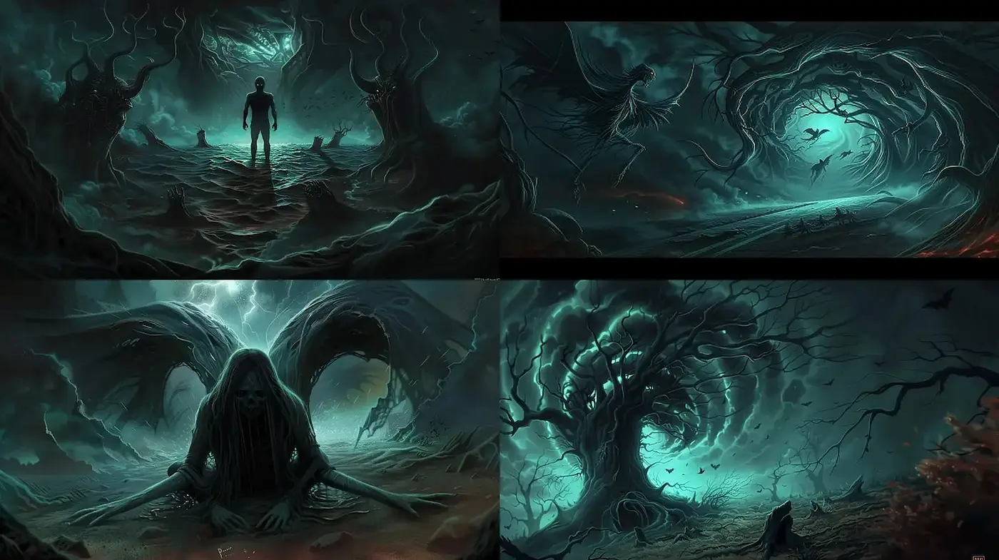 Eerie, Surreal Landscapes with Dark, Ethereal Atmosphere - Midjourney sref style