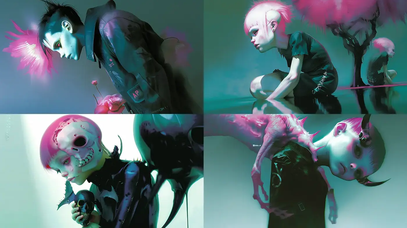 Surreal and Ethereal Punk Aesthetic with Neon Accents - Midjourney sref style