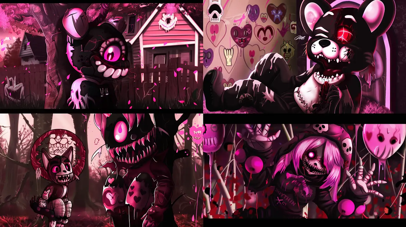 Eerie Twilight Hues with Grotesque Cartoonish Charm - Midjourney sref style
