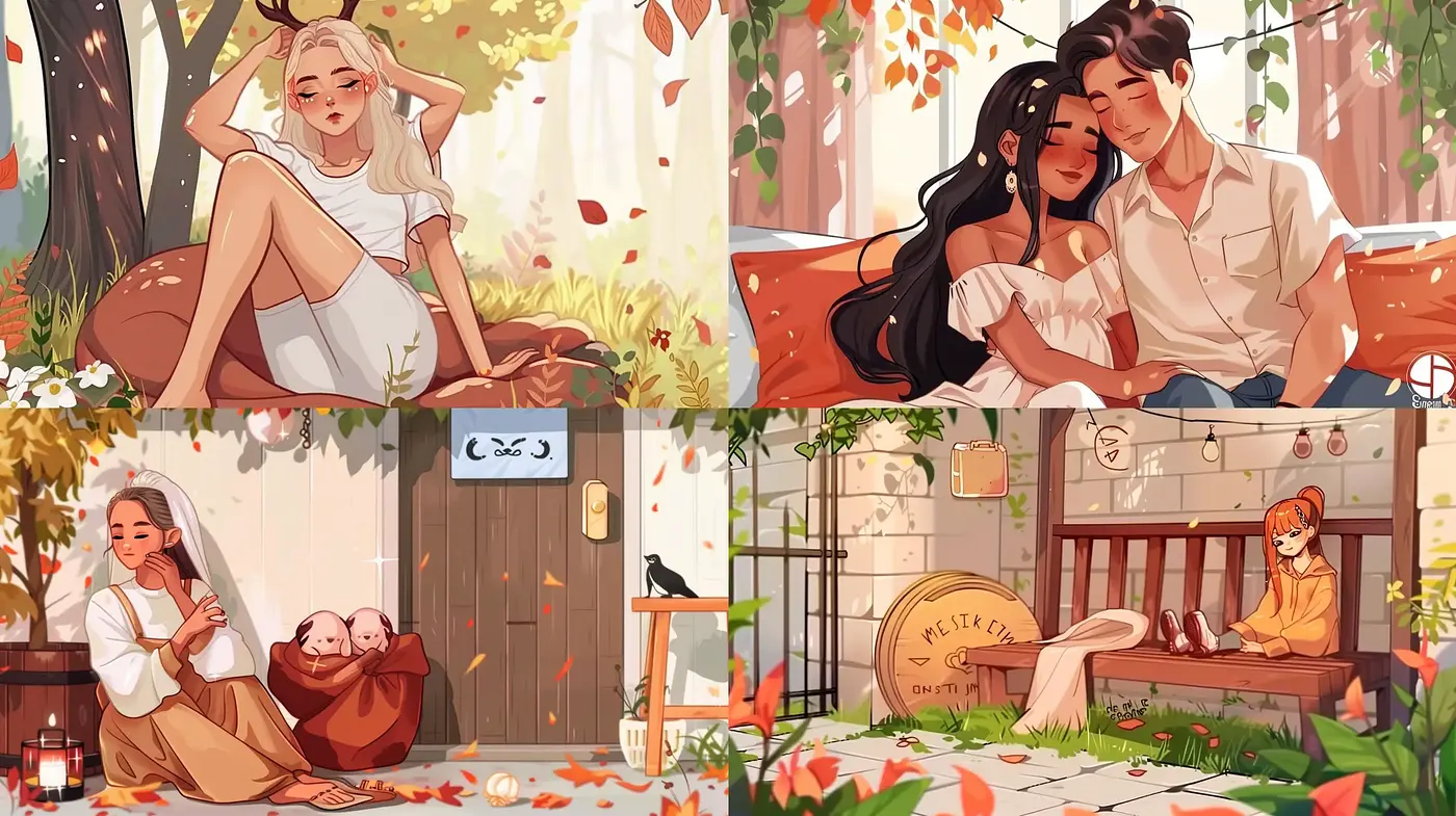 Autumnal Serenity in Modern Anime-Inspired Illustration - Midjourney sref style