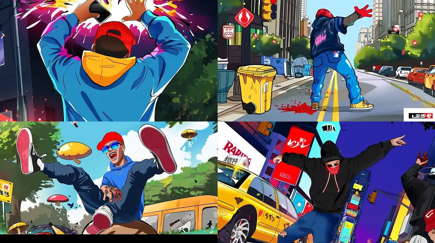 Vivid Urban Expressionism with a Dynamic, Playful Edge - Midjourney sref style