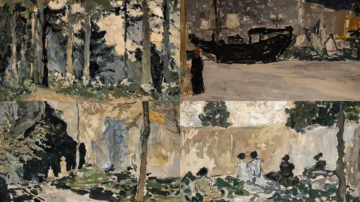 Brushstroke Harmony: A Dance of Light and Shadow in Nature and Maritime Scenes - Midjourney sref style