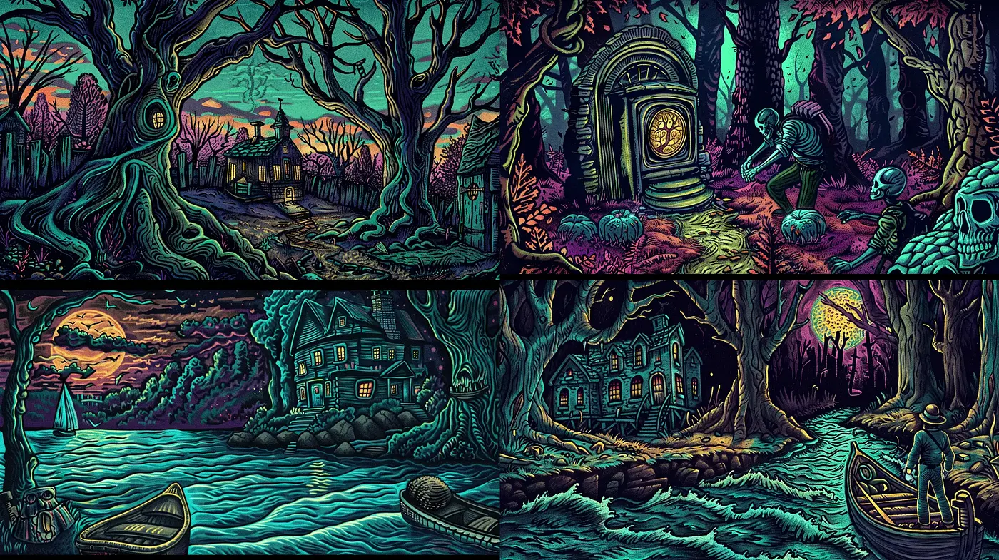 Eerie Twilight Tones in Stylized Gothic Tableaus - Midjourney sref style