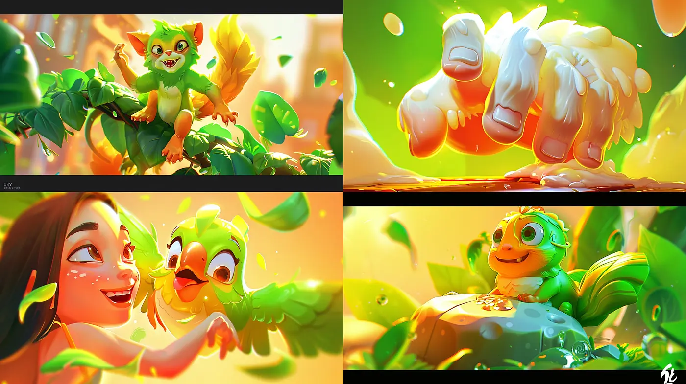 Luminous Whimsy in Verdant Hues: A Vivid Homage to Animated Vitality - Midjourney sref style