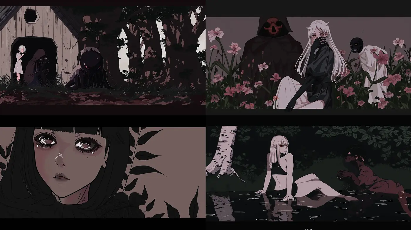 Moody and Stylized Monochromatic Anime Aesthetic - Midjourney sref style