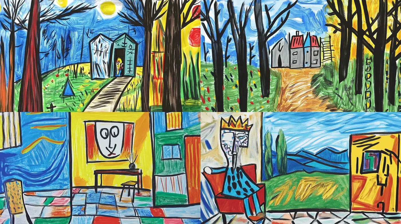 Vivid and Expressive Childlike Art with Influences of Modernist Techniques - Midjourney sref style