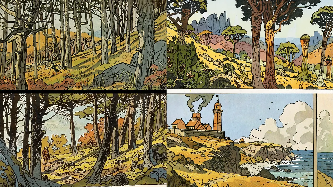 Idyllic Nature in Stylized Comic Artistry - Midjourney sref style