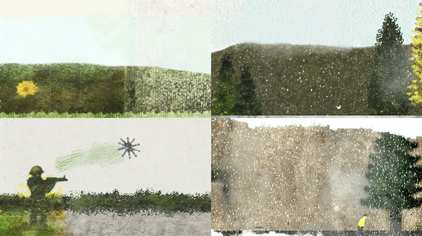 Textured Stipple Brush Strokes Across Natural and Figurative Compositions - Midjourney sref style