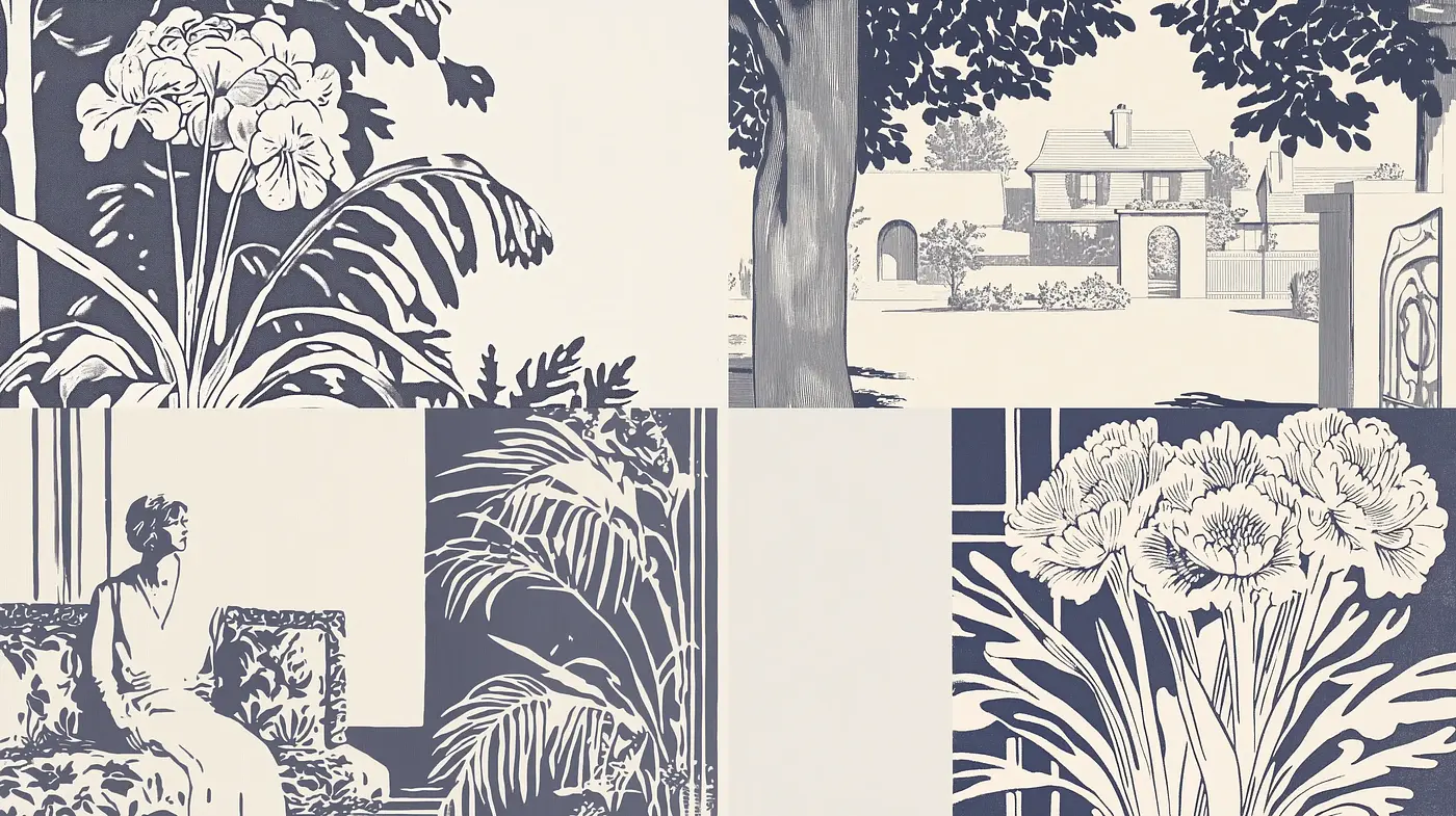 Monochromatic Botanical Elegance in Two-Tone Illustration - Midjourney sref style