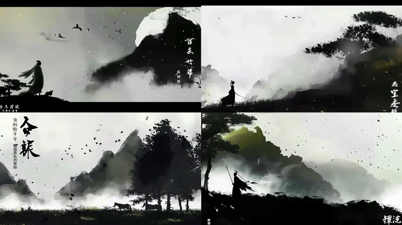 Elegant and Ethereal Ink Wash Landscape Illustrations - Midjourney sref style