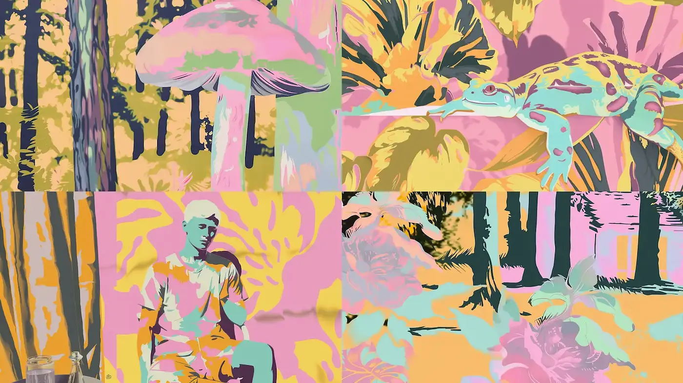 Vibrant and Whimsical Nature-Inspired Aesthetics with Cartoonish Elements - Midjourney sref style