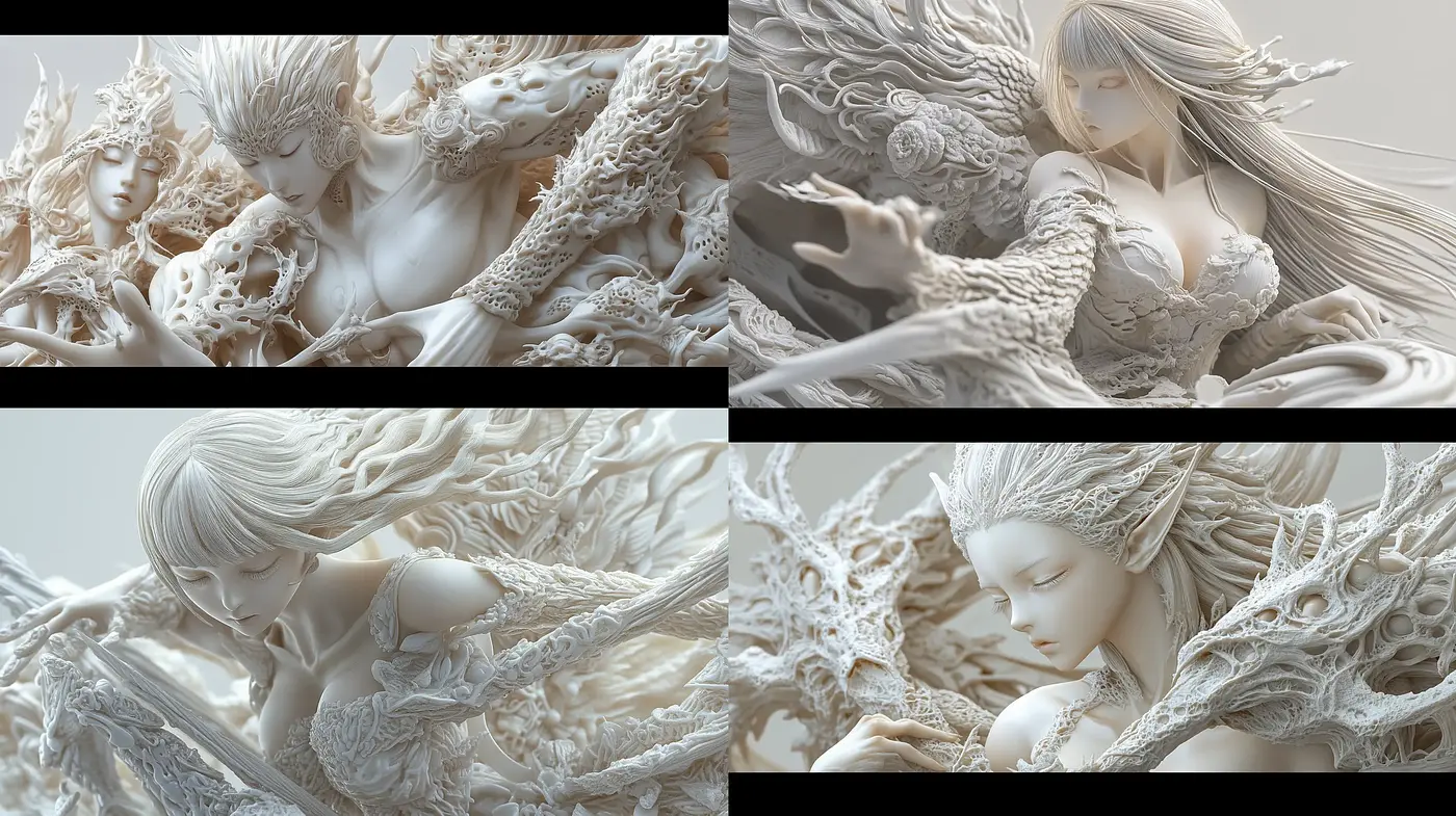Ethereal Monochromatic Dreamscape with Baroque Intricacies - Midjourney sref style