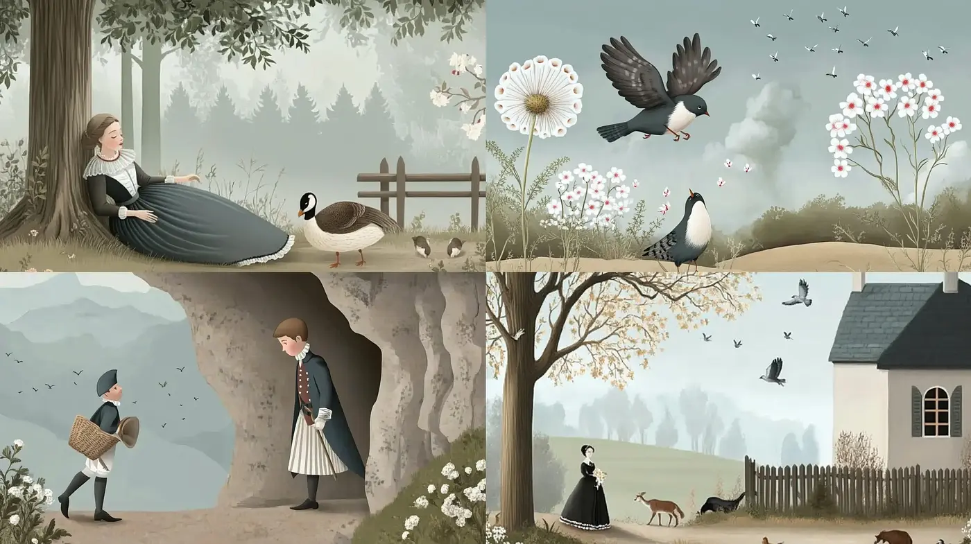 Tranquil Pastoral Scenes in a Contemporary Storybook Illustration Style - Midjourney sref style