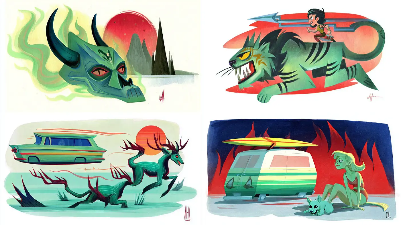 Vibrant Minimalist Illustrations with Retro Flair - Midjourney sref style