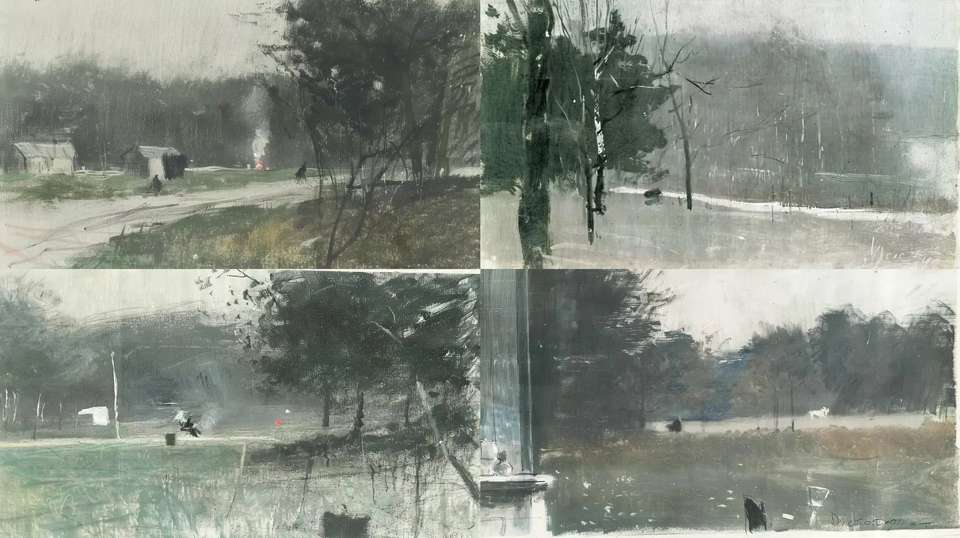 Whispers of an Overcast Epoch: A Homogeneous Blend of Melancholic Hues and Impressionist Stirrings - Midjourney sref style