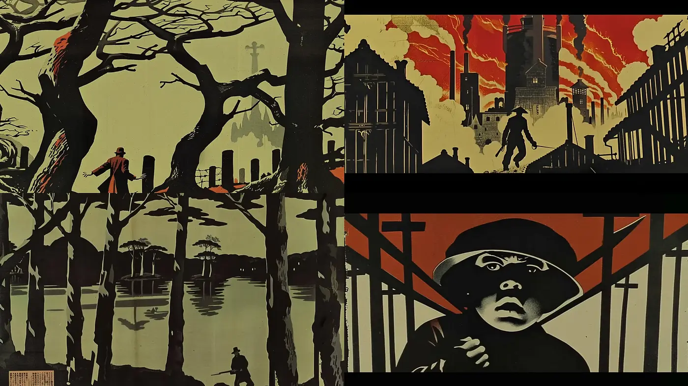 Silhouetted Noir Elegance with Fiery Contrast - Midjourney sref style