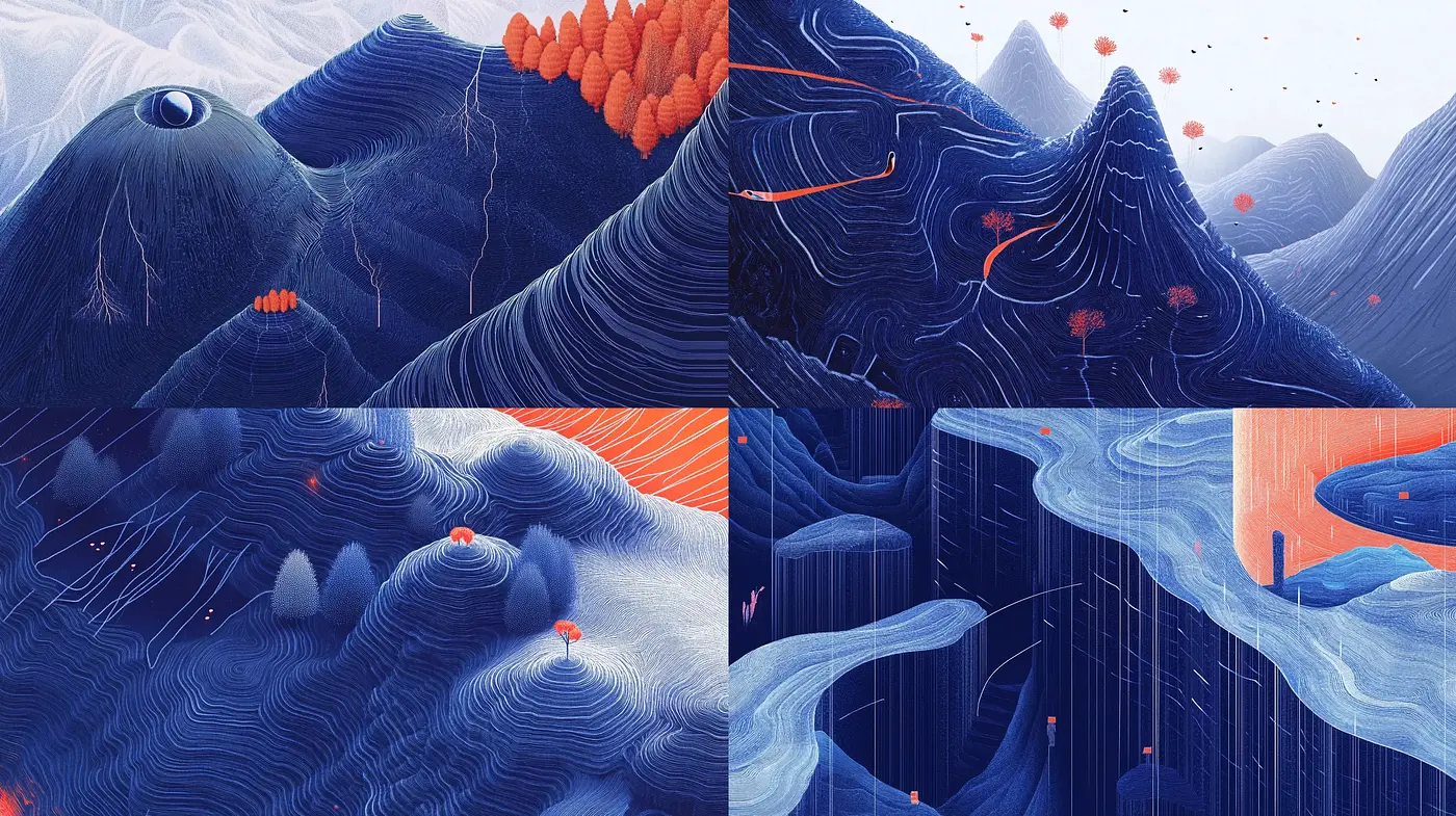 Ethereal Landscape Synthesis with a Surreal Digital Brushwork - Midjourney sref style