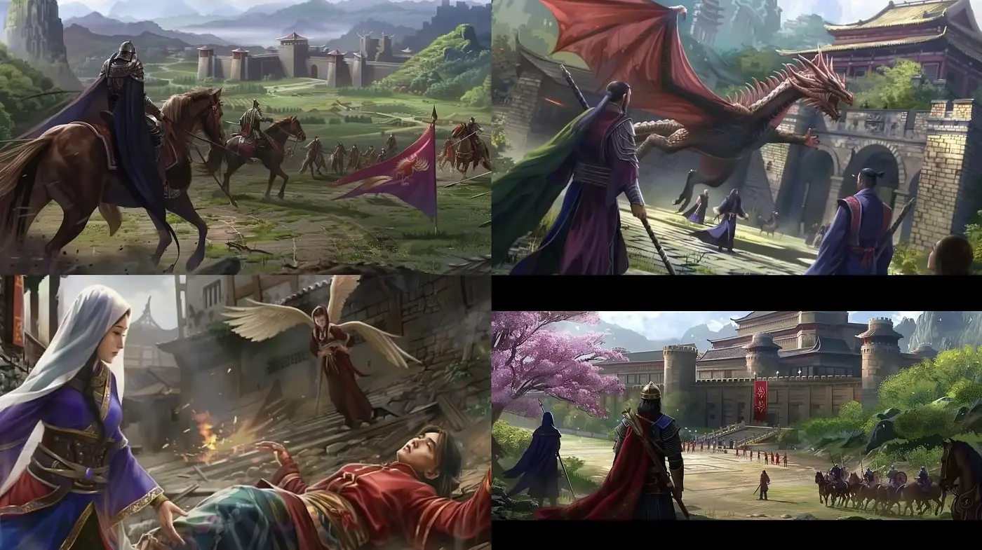 Epic Fantasy Tale Visualization in Lush and Dynamic Hues - Midjourney sref style