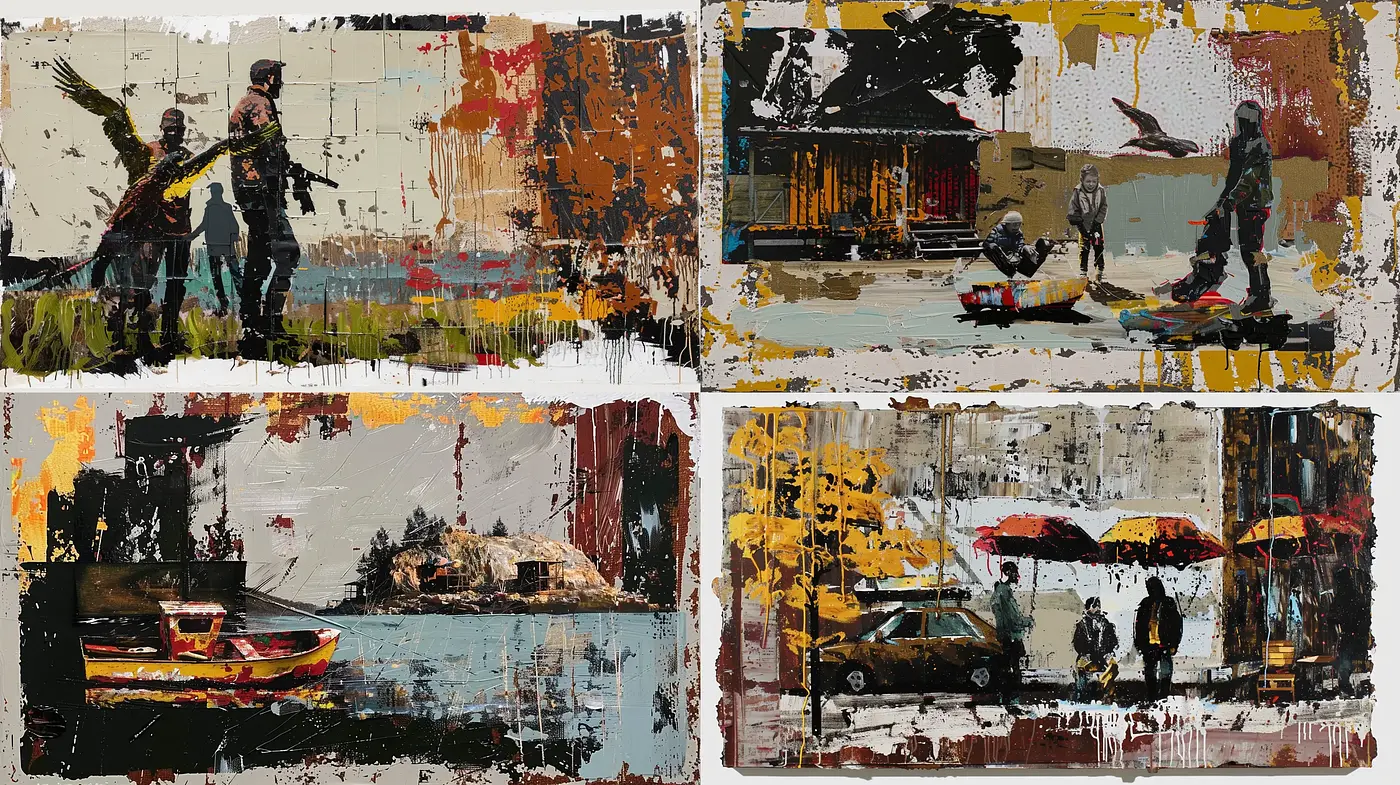 Urban Textured Impasto Narratives - Midjourney sref style