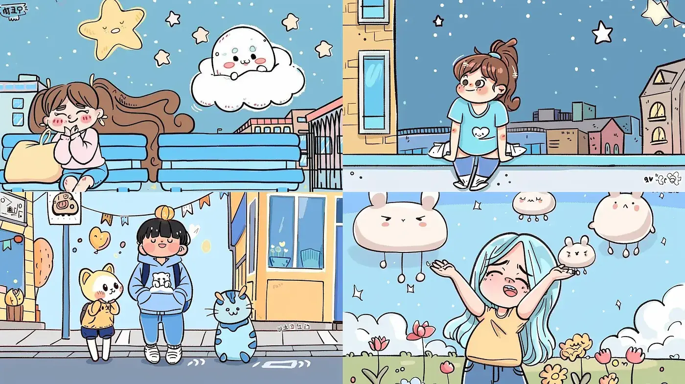Playful and Whimsical Cartoon Aesthetic with a Soft Color Palette - Midjourney sref style