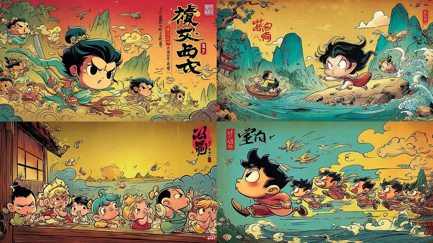 Vibrant and Playful Cartoon Style with Elements of Traditional Art - Midjourney sref style