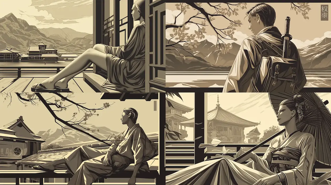 Serene and Elegant Eastern Aesthetics with Monochromatic Depth - Midjourney sref style
