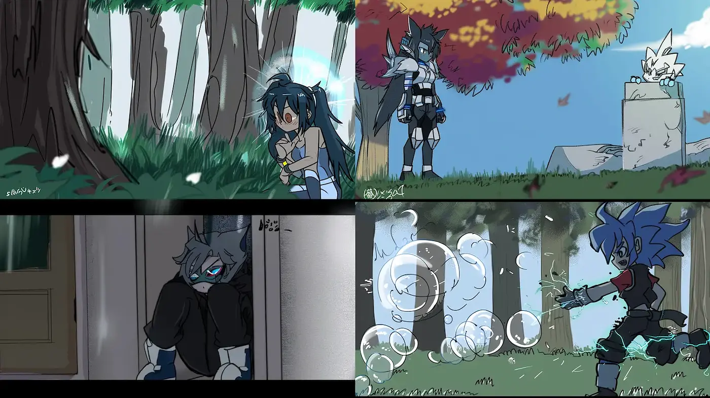 Dynamic animated aesthetic with a playful yet introspective vibe - Midjourney sref style
