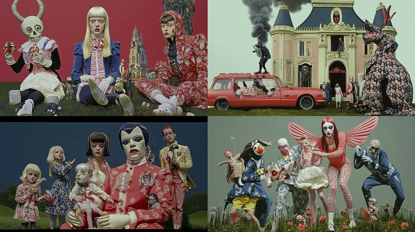 Surrealistic Juxtapositions with Vibrant Surrealism and Baroque Opulence - Midjourney sref style