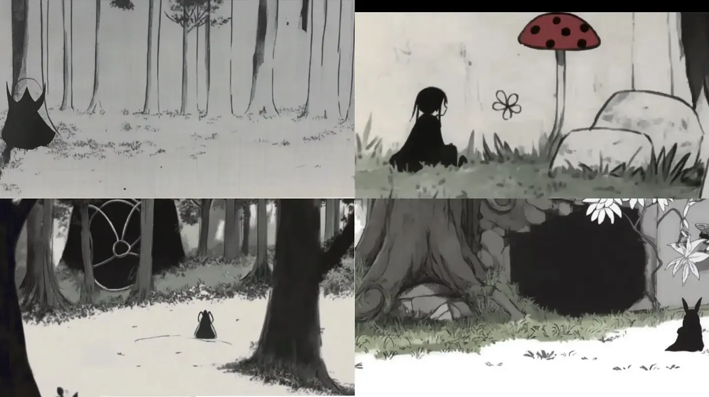 Monochrome Whimsy: A Nostalgic Journey Through Stylized Forests - Midjourney sref style