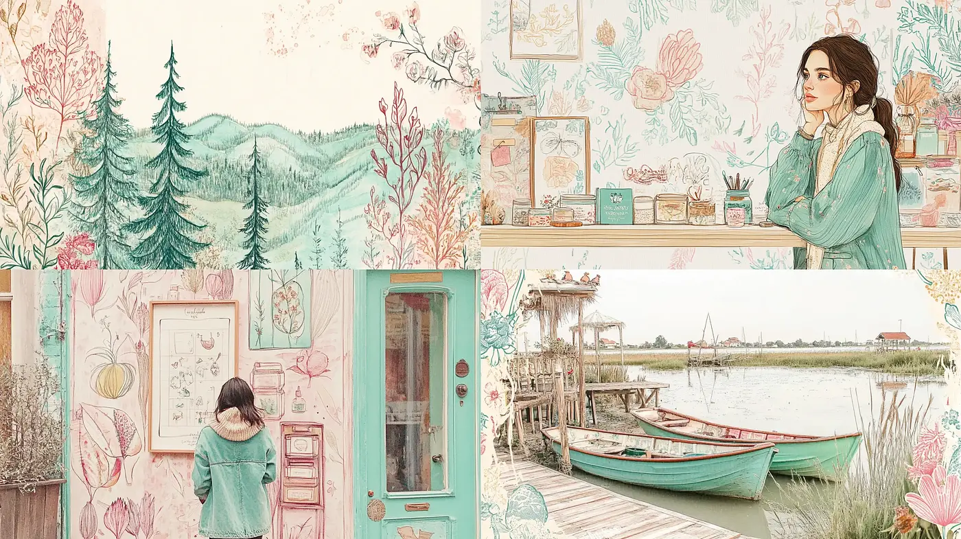 Pastel Serenity: Evoking Nostalgic Whimsy with Delicate Hues and Fine Textures - Midjourney sref style
