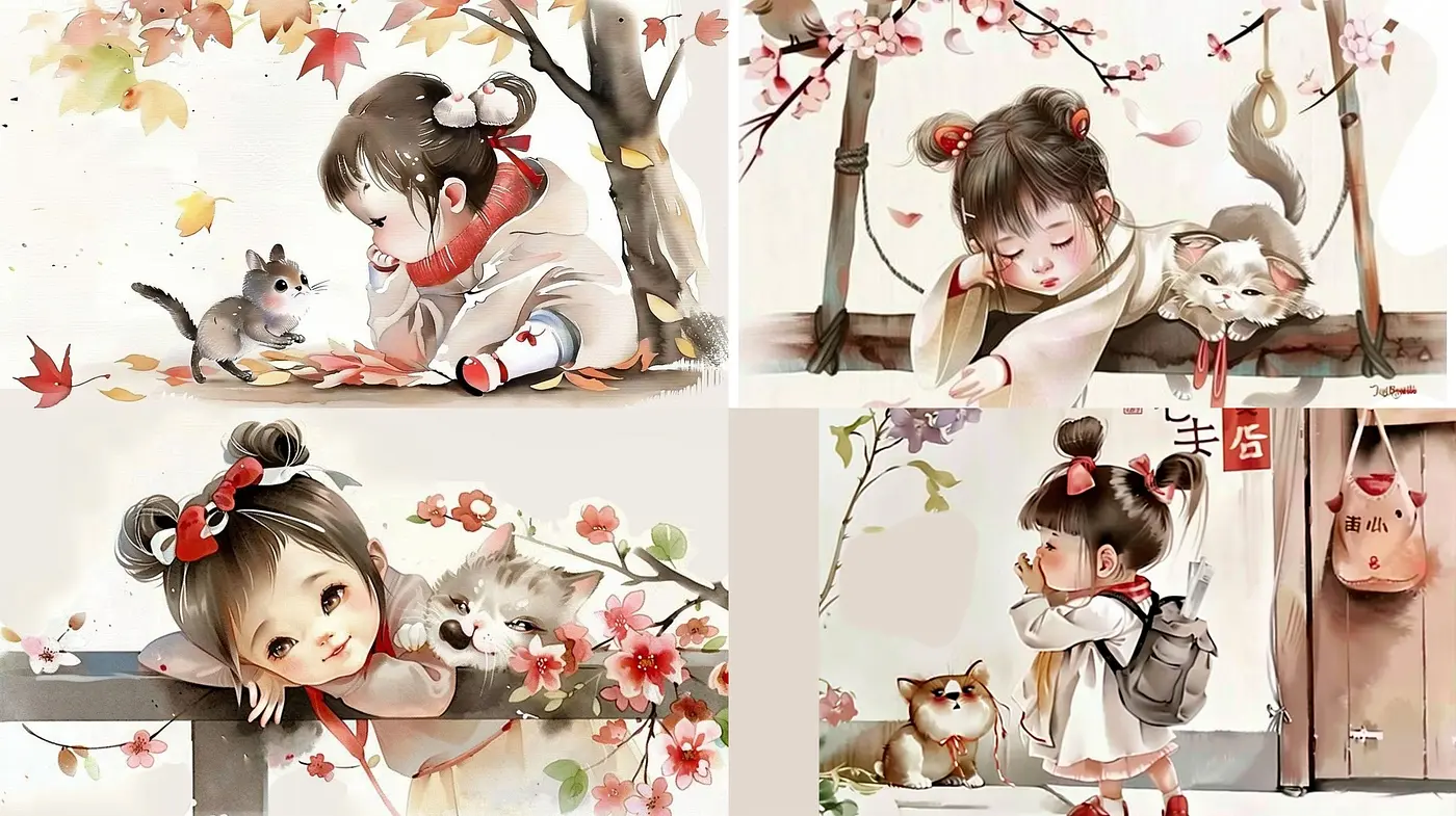 Whimsical Watercolor Vignettes with a Heartwarming Anime-Inspired Aesthetic - Midjourney sref style