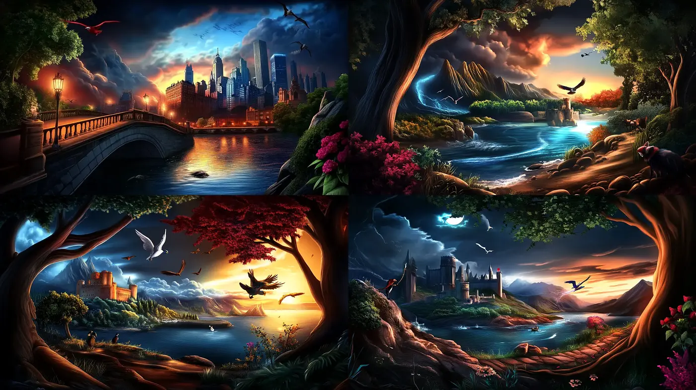 Luminous Twilight Fantasy Scapes: A Fusion of Otherworldly Glow and Majestic Landscapes - Midjourney sref style