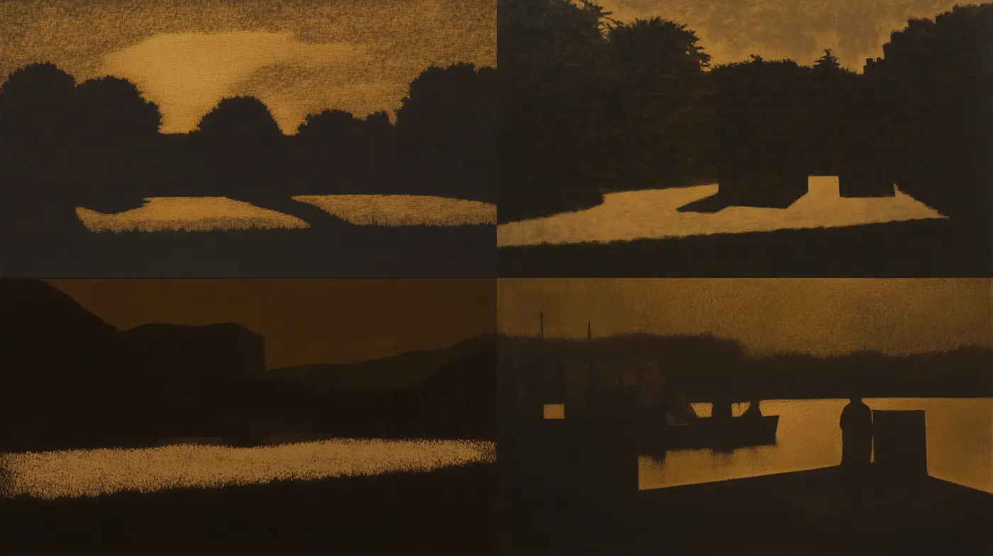 Nocturnal Serenity in Sepia: A Homage to Tranquil Landscapes - Midjourney sref style