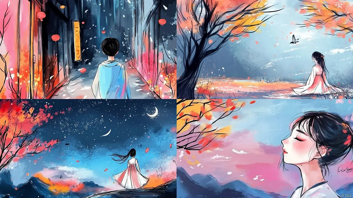 Dreamlike Whimsy: A Brushstroke Journey Through Twilight Hues and Romantic Vistas - Midjourney sref style