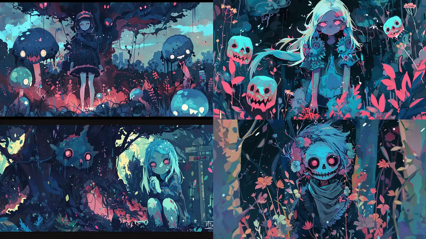 Eerie Enchanted Forest: A Fusion of Mystique and Whimsical Gothic Digital Art - Midjourney sref style