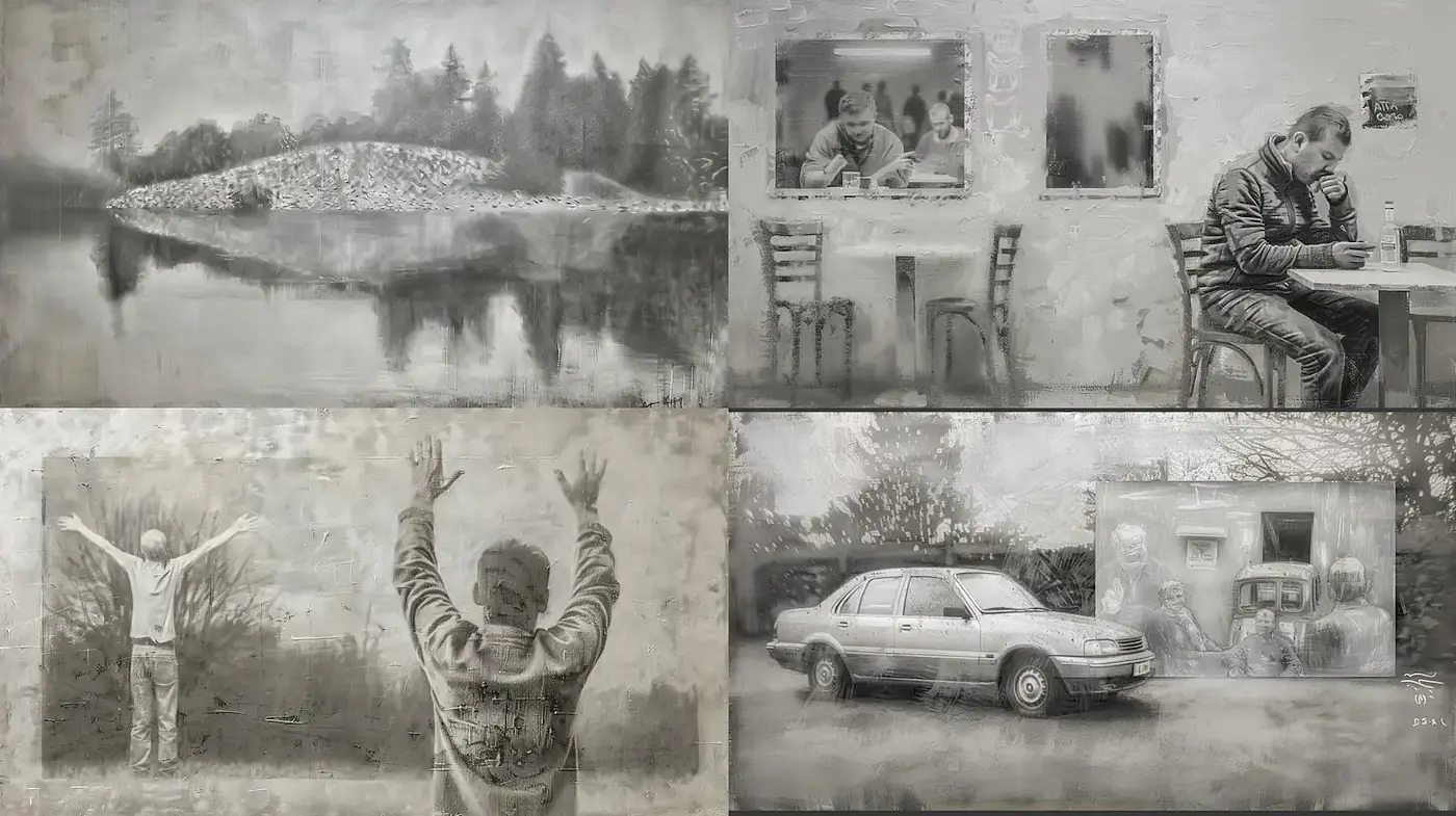 Contemporary monochrome art with emotional resonance - Midjourney sref style