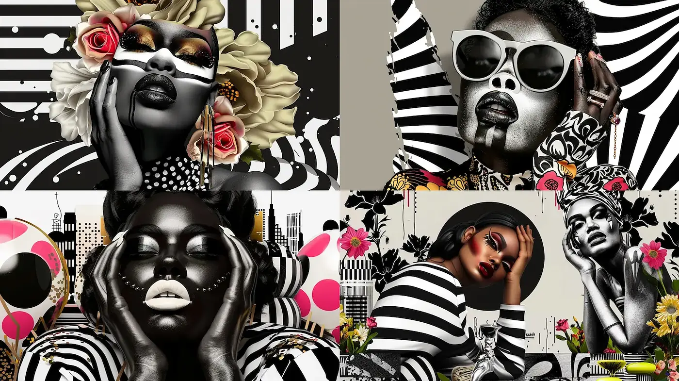 Striking and Bold Black and White Graphic Design with Floral Accents - Midjourney sref style