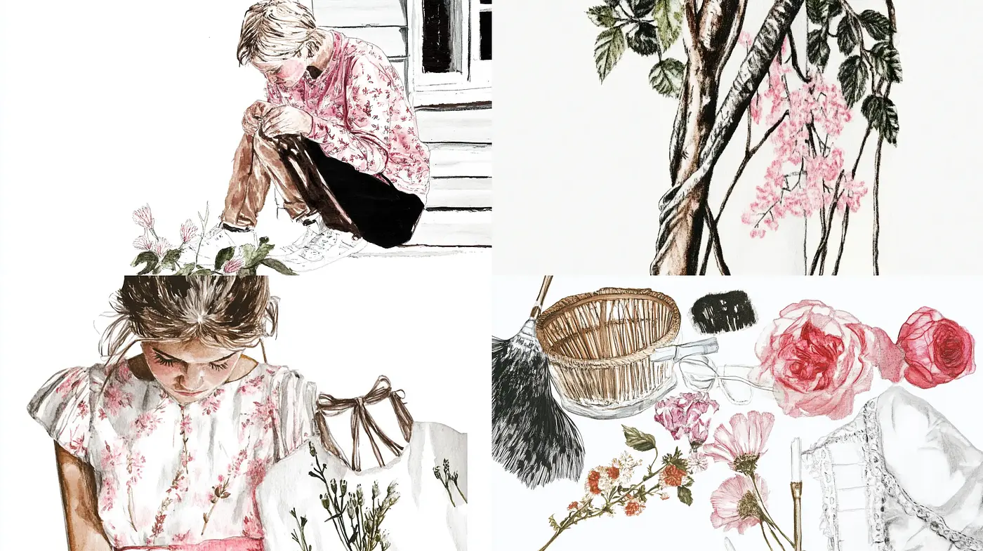 Delicate Floral Watercolor Elegance with a Whimsical Touch - Midjourney sref style