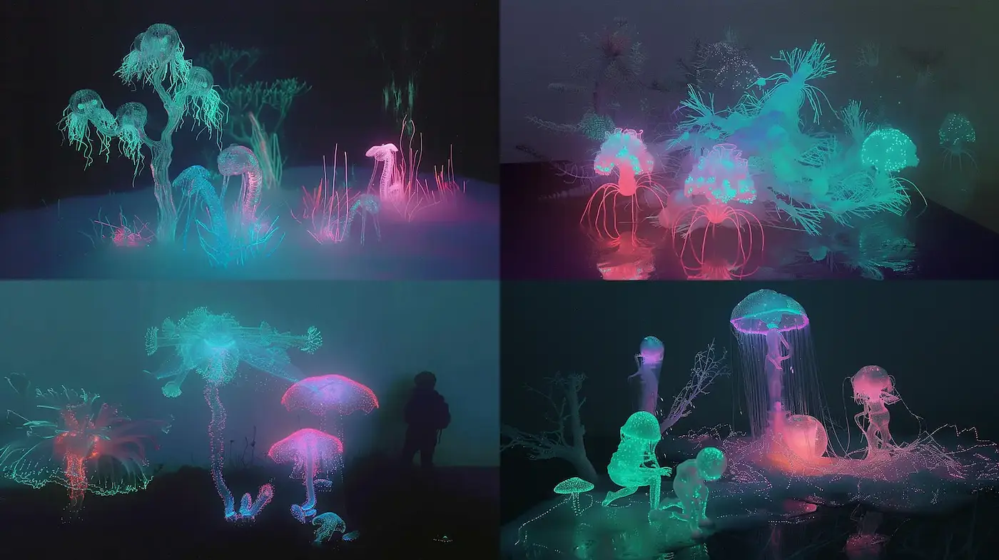 Ethereal Underwater Bioluminescence with Dreamlike Aesthetics - Midjourney sref style