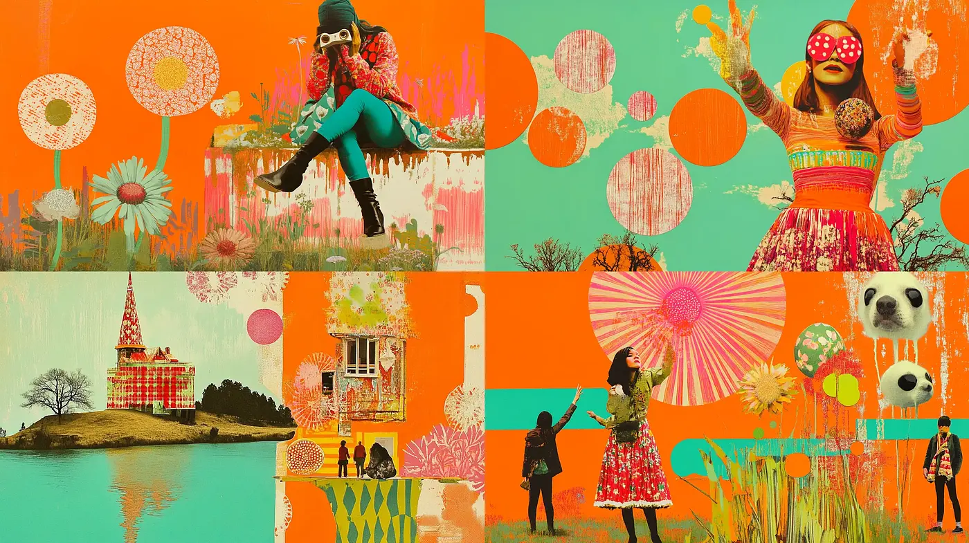 Eclectic Vintage Fusion with Whimsical Color Punch - Midjourney sref style