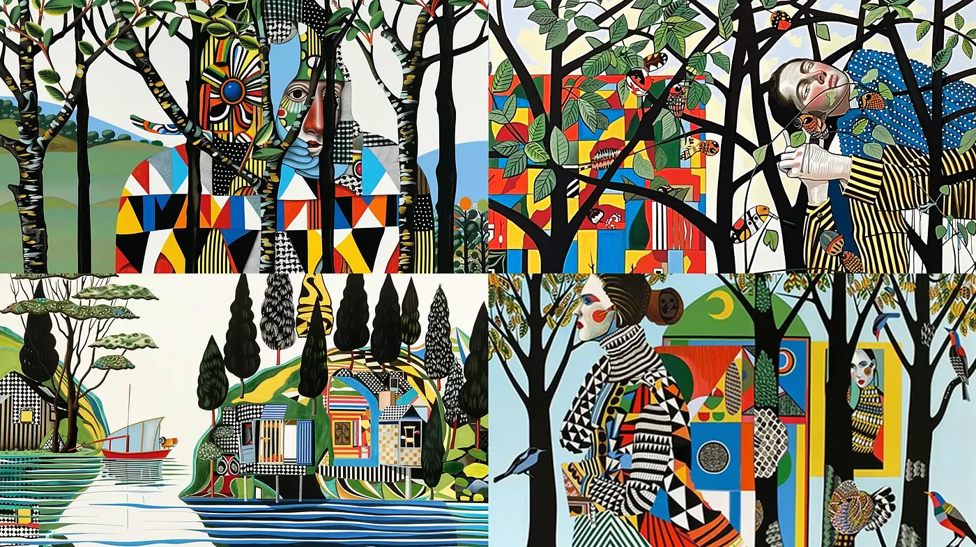 Geometrically Enchanted Nature Scenes with Vibrant Folk Art Fusion - Midjourney sref style