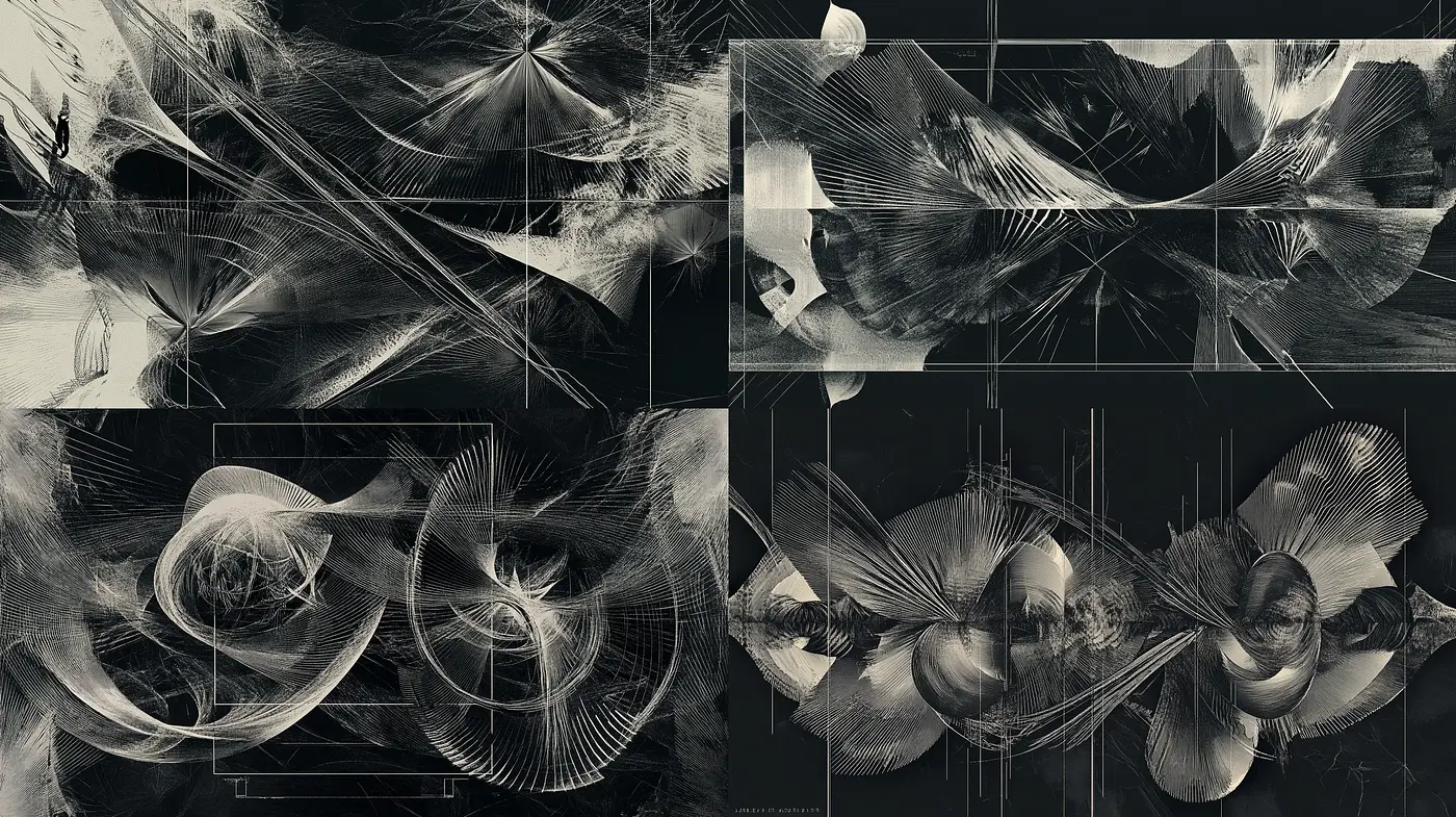 Monochromatic Synthesis of Abstract Dynamics - Midjourney sref style
